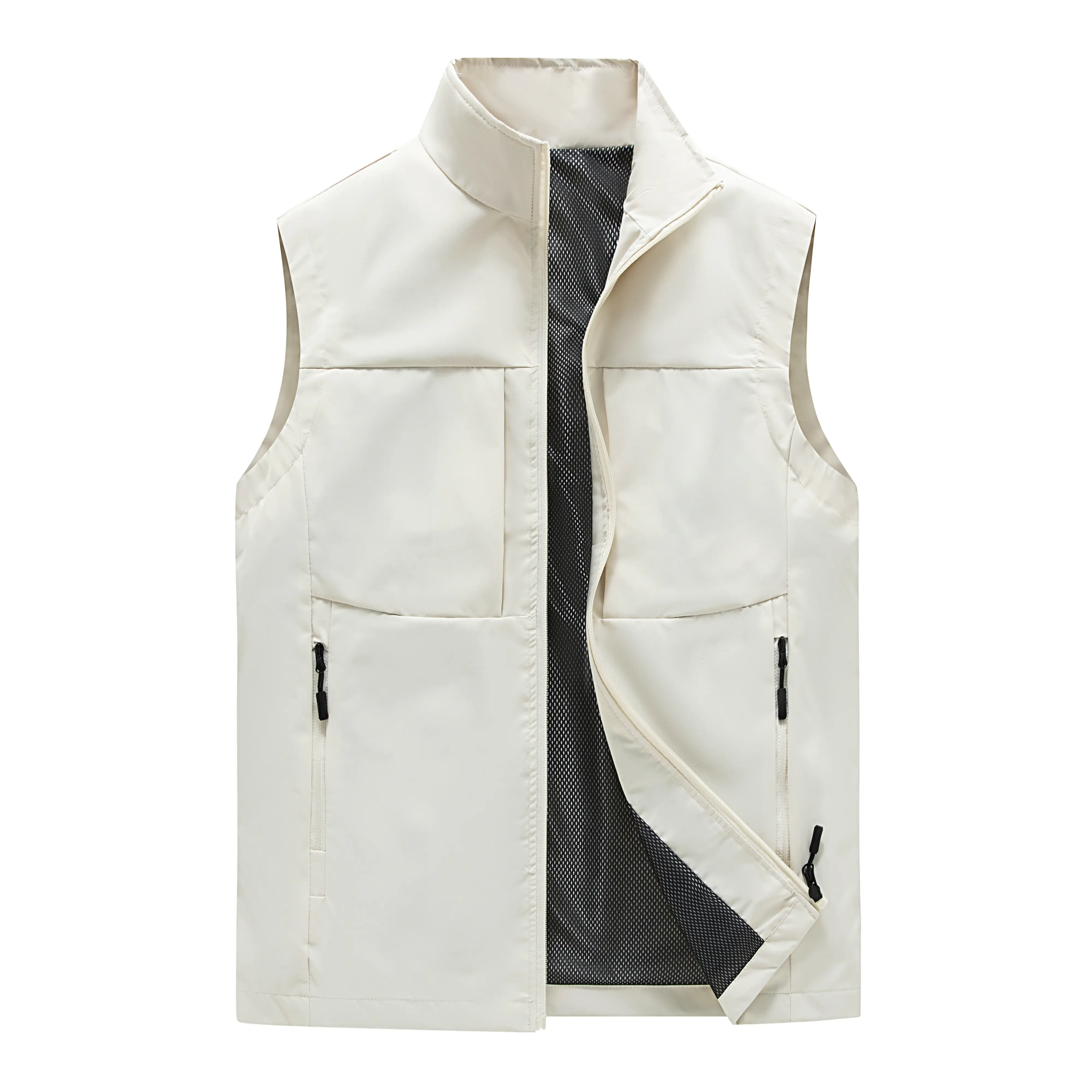 Men Stand Collar Lightweight Windproof Sleeveless Vest Quick Dry Breathable Mesh Lining Multi Zipper Pockets Outdoor Fishing Hiking Golf Travel Casual Gilet Jacket