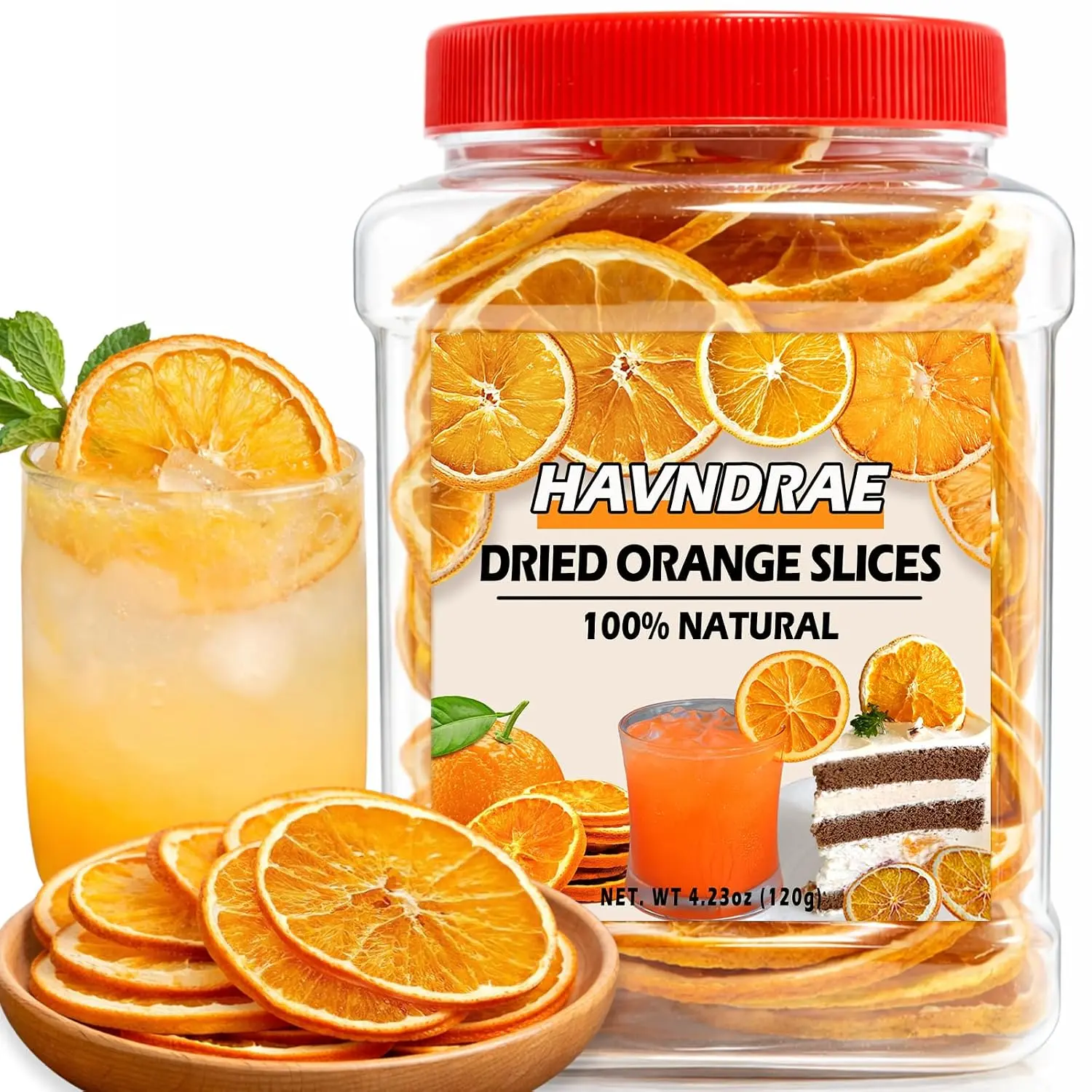 Dried Orange Slices (4.23oz, 40 Slices) - Sugar Free (<0.5g) Natural Dried Citrus in Jar, Selected Naturally Ripened Oranges, Natural Aroma, No Artificial Flavor, Plant-Based Gluten-Free Snack for Cocktail Garnish, Baking, Easy Storage, Organized And Easy