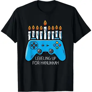 Oversized Vintage Tee Men Leveling Up for Hanukkah Funny 67 Meme Jewish Chanukah T-Shirt