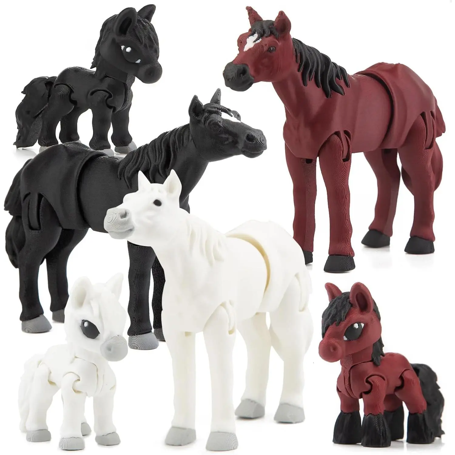 cobinaan 6PCS 3D Printed Horse Toys Set, Realistic 3D Printed Animal for Kids, Articulated Flexible Figurines Fidget Toys for Easter Party Favors Birthday Gifts Cake Topper Home Office Desk Decor