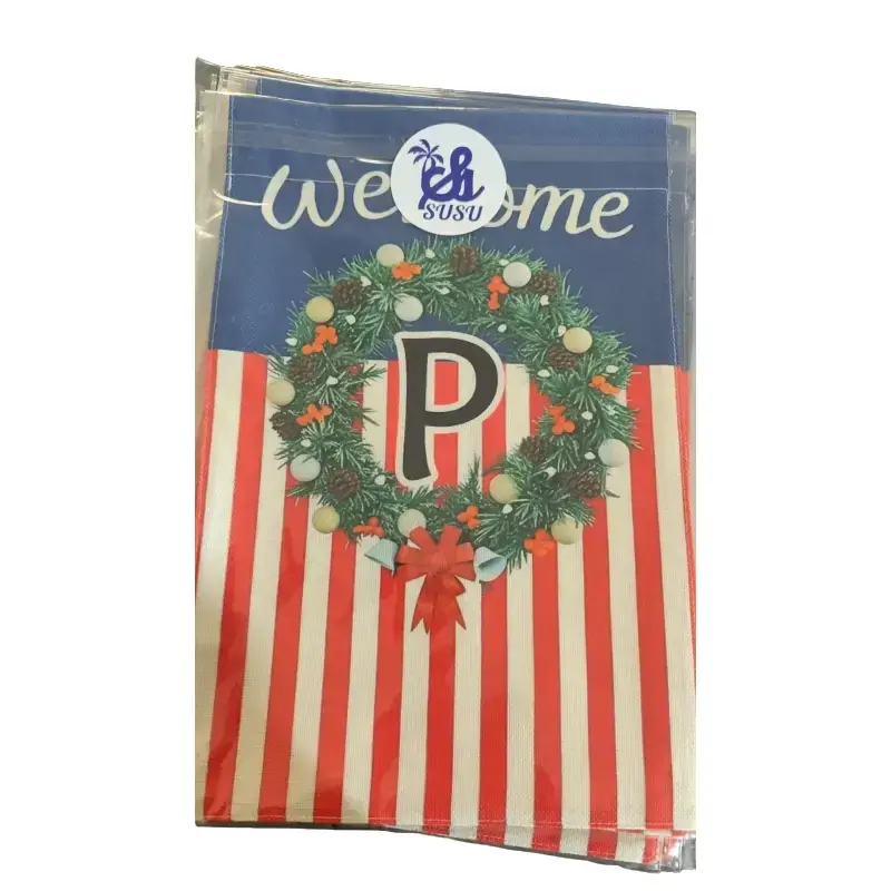 12x18 in Patriotic American Welcome Garden Flag, Wreath Design Outdoor Flag with Letter P for Porch, Lawn Decor