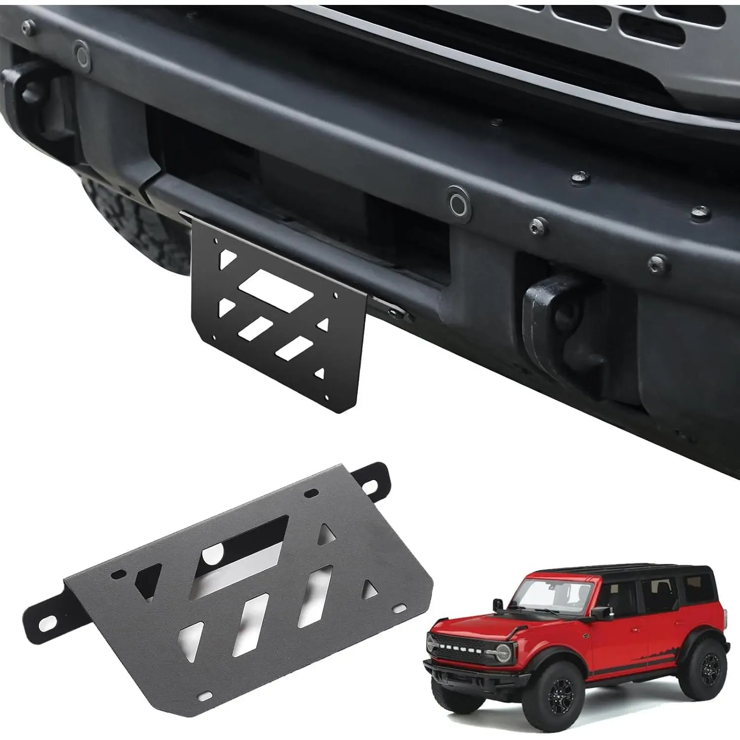 License Plate Bracket for Ford Bronco 2025 2024 2023 2022 2021 2/4-Door, Iron License Plate Frame for Heavy-Duty Modular Bumper Bronco Accessories