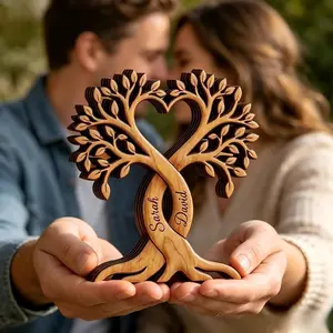 New Anniversary Gift Wooden Ornament, Wedding Decoration, Couple Gift, Wood Sculpture, Perfect for Anniversaries, Elegant Design