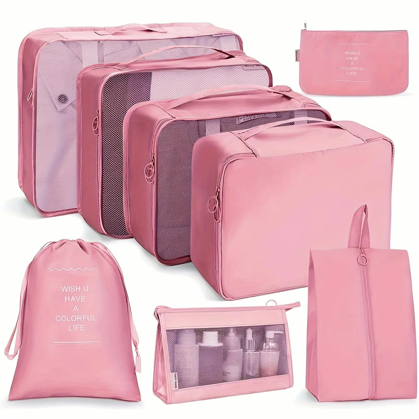 Set of 8 Solid Color Luggage Bags, Lightweight And Versatile Packing Organizers