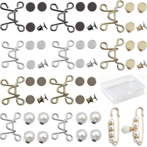 60 Pieces Pant Waist Tightener with 2pcs Pant Waist Pin, 10 Set 5 Style Waist Cinch Clip, Button Pins | No Sew Detachable Adjuster Waist Tightener Clips, Jean Buttons Pins For Loose Jeans, Belt Buckles For Women Pants Shirt Dress ﻿