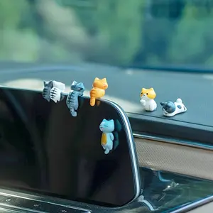 6PCS Back view cat healing cute cat interior decoration, center console screen, cartoon figurine decoration, monitor decoration