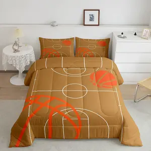 Feelyou Basketball Designer Full Size Bedding Set - Basketball Court Themed Decorative Soft Bedroom Textile, Breathable Brown Gaming Sports Duvet Set, Bedroom Bedding Set, Decorative Bedding Set