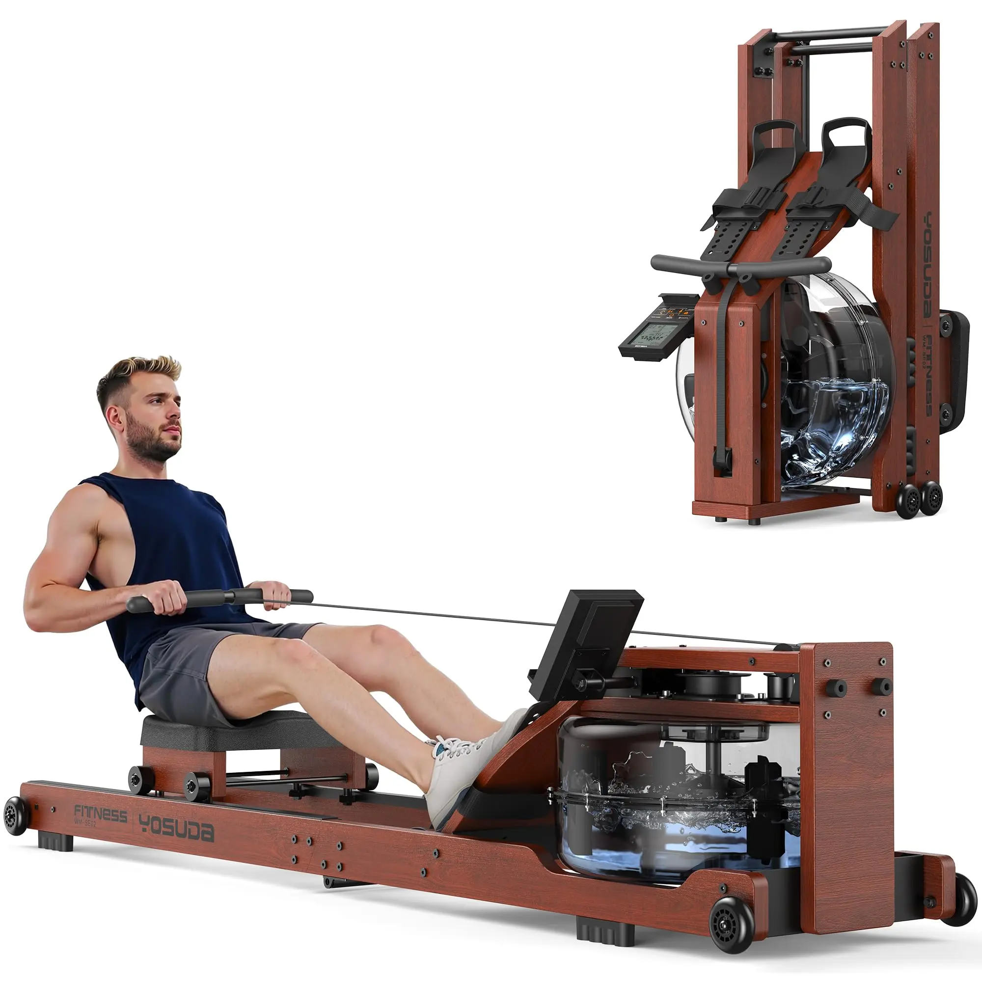 FED Fitness Yosuda Series RM5 Rowing Machine for Home Use- Foldable Rower Machine 400LBS Weight Capacity with Dedicated Monitor & Bluetooth APP, Comfortable Seat【live only】