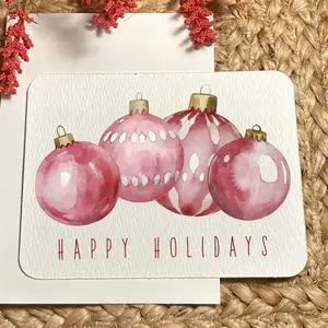 Handmade Watercolor Printed Christmas Card Set Pack of 8 Festive Art Print Holiday Cards Gift Box Set with Ornament Design Notecard Postcard Christmas Cards