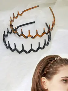 2pcs Anti-Slip Wavy Headbands for Women, Fashion Hair Hoops for Daily Use, Cute Bow Accessories, Ideal Gifts for Makeup & Styling, Zigzag Headband