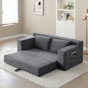 Premium Memory Foam Cloud Loveseat Sofa Bed, 2 in 1 Foldable Convertible Floor Lounge Couch, Vacuum Compressed Corduroy Sleeper Sofa, No Assembly Easy Placement for Small Apartment Bedroom Office Guest Room Daily Rest