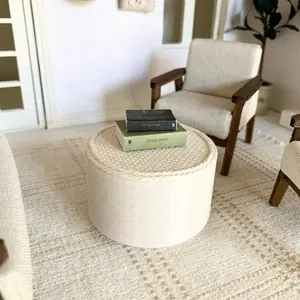 Miniature dollhouse 3D printed faux marble coffee table; mini marble coffee table with rattan on top