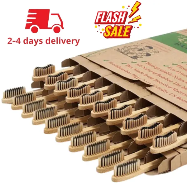 20 Count Bamboo Toothbrushes (Soft+Medium), Natural Wood Toothbrushes Bulk, Eco-Friendly, BPA Free, Biodegradable & Compostable Charcoal Wooden - Reusable Travel Toothbrushes Cleanser Oral
