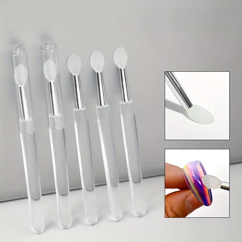 5pcs Reusable Lip Brush Nail Brush, Magic Mirror Powder Aurora Powder Applicator, Silicone Applicator with Dust Cap, Silicone Nail Powder Applicator Tool, Silicone Brushes