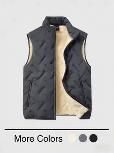 Fleece Lined Quilted Stand Collar Vest, Thick Fitted Sleeveless Windproof Gilet Jacket, Winter Warm Outerwear for Women