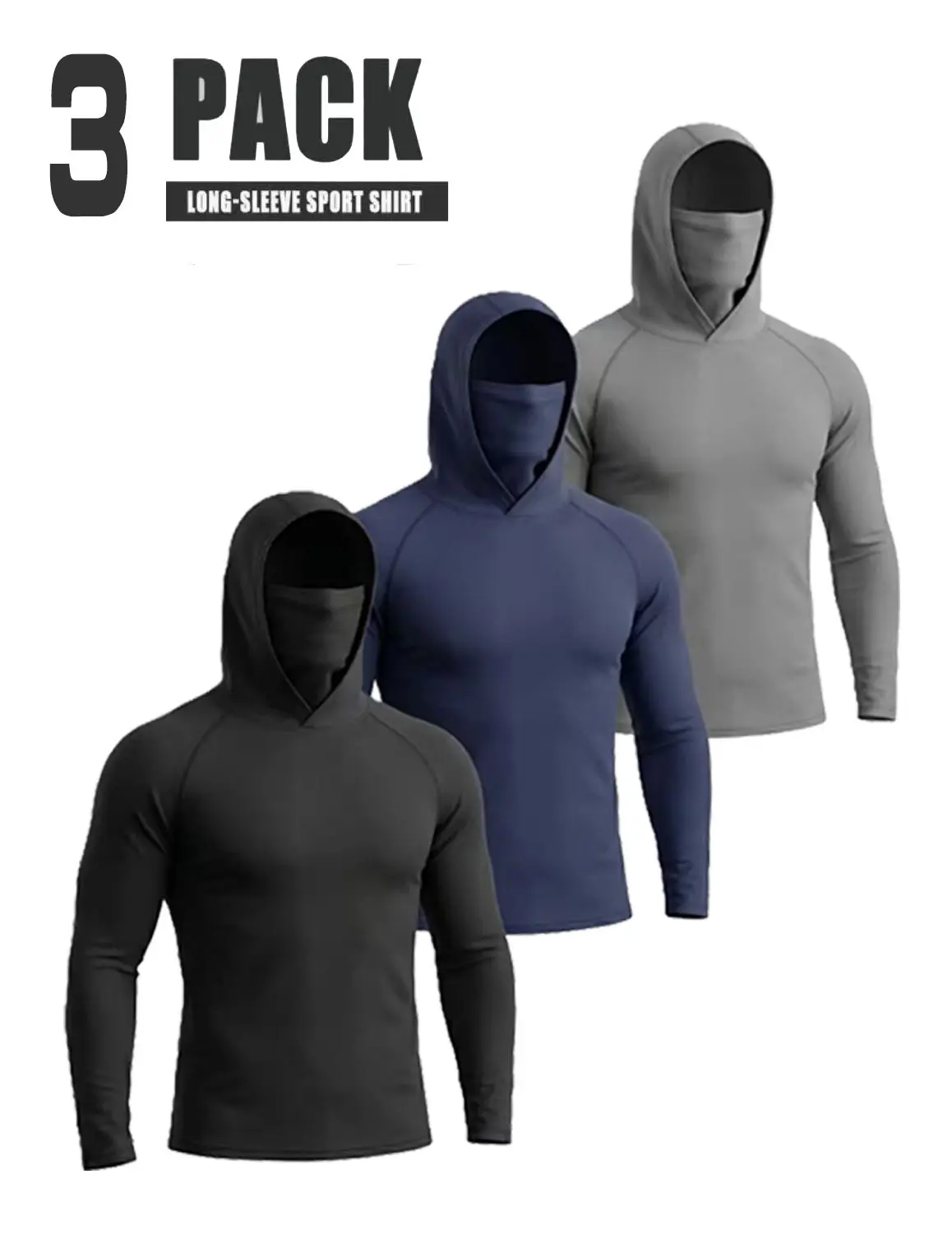 [3PCS] NEW 2026 COOL Men's Quick-Dry Sports Hoodies Face Mask Breathable Sun Protection for Gym,outdoor, Running & Casual Attire Activewear graphic tees