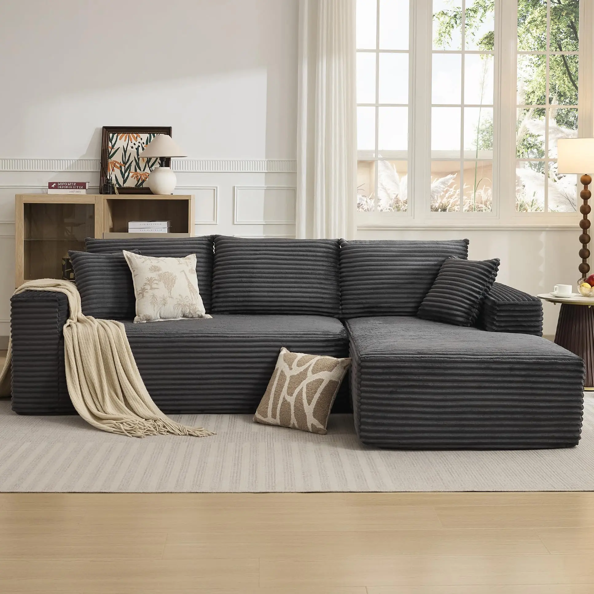 Garvee 108" Cloud Sectional Couch with L-Shape Chaise, Modern Modular Sofa Couch Upholstered Boneless Couches for Living Room Bedroom, No Assembly Required (Dark Grey, Right)