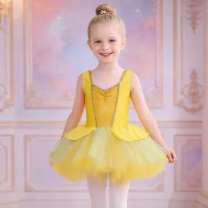 Girls Yellow Ballet Tutu Dress Kids Sparkly Tulle Dance Outfit Toddler Sleeveless Performance Costume