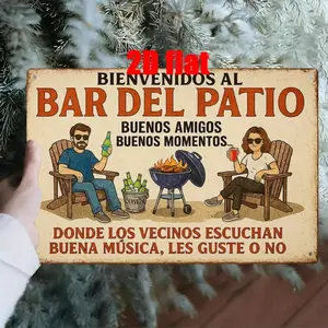 1PC 2D Flat Metal Wall Sign, Vintage Plaque Decor, Spain Welcome Terrace Bar Theme Iron Wall Decoration, Suitable for Home Courtyard, Outdoor Garden, Balcony, Backyard, Friend Gathering Gift, Size 7.8x 11.8inch