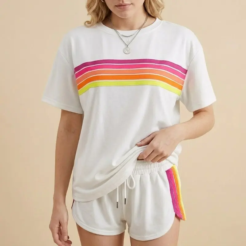 Women's 2-Piece Stylish Casual Sportswear Set - Athletic-flair design, exceptional comfort, breathable fabric, relaxed fit with tailored lines, vibrant rainbow stripes for casual wear