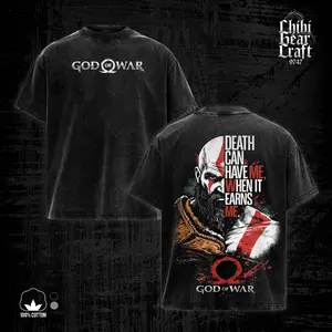 God Of War Shirt Kratos Death Can Have Me Quote Art Vintage Acid Washed Oversized T-Shirt Hoodie Tank Top Y2K Clothing Summer Men Clothes Outfits Unisex Video Game Clothes Gifts For Him Her Ghost Of Sparta Spartan Rage Action RPG Merch