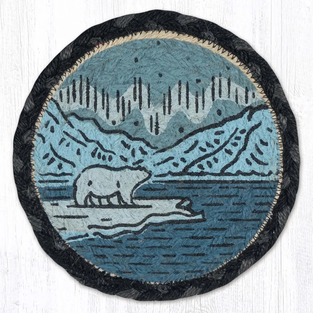Earth Rug 79-238AB 7x7 in. Multi-Color Braided Arctic Bear Round Large Coaster - Kitchen & Bar Tableware