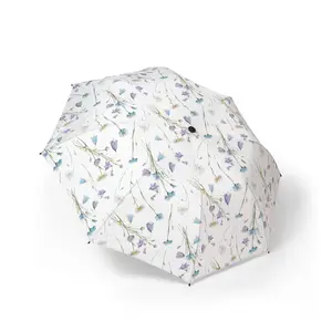 Watercolor Wildflower Semi-Automatic Foldable Umbrella