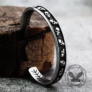 GTHIC Gothic Skull Fishbone Stainless Steel Open Bracelet Charms Jewelry for Men and Women Daily Wear
