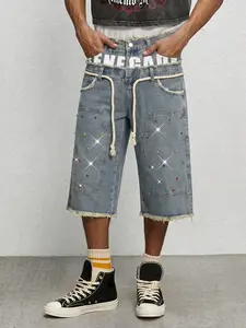 Men's Light Blue Washed Denim Shorts, Loose-Fit Street Style, Y2K Trendy Five-Pocket Pants, Summer Fashion Casual Wear