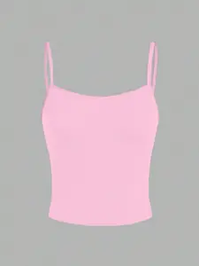 Women's Adjustable Strap Spaghetti Strap Top, Casual Chic Plain Color Slim Fit Crop Top, Comfortable Basic Knit Summer Wear for Women