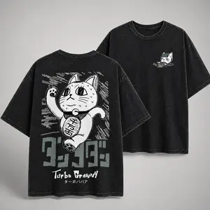 Vintage Washed Oversized Graphic T-Shirt Streetwear Cat Print Tee Loose Fit Y2K Aesthetic Unisex Casual Summer Top Digital Print funny
