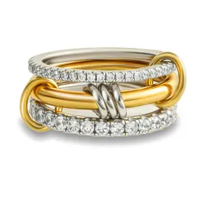 Stackable Rings for Women Non Tarnish,Dainty 18k Gold Plated CZ Cubic Zirconia Rings,Gold Rings Set,Multi-Link Connected Rings
