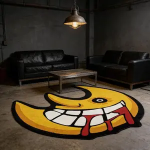 Funny Blood Moon Plush Rug, Geometric Graphic Rug, Dark Fashion Trend Gaming Room Decor, Soft Comfortable Foot Mat, Hand Wash Only, Suitable for Living Room Bedroom