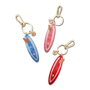 Hand-Painted Surf Board Bag Charm + Keychain - Pink
