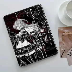 Gothic Anime Girl Design Three-Tier Stand iPad Case,Transparent Acrylic Hard Back,Pencil Slot & Charger Port,Fits iPad 7.9/8.3/10.2/10.5/10.9/11/12.9 13 inch,Shock-resistant Full Cover Protective Case Suitable for Offices Schools Homes