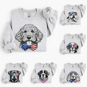 Puppy Love 4th of July Dog Sweatshirt, 50 Dog Breeds Patriotic Graphic Crewneck, Cute Independence Day Puppy Shirt, Dog Lover Gift - AL