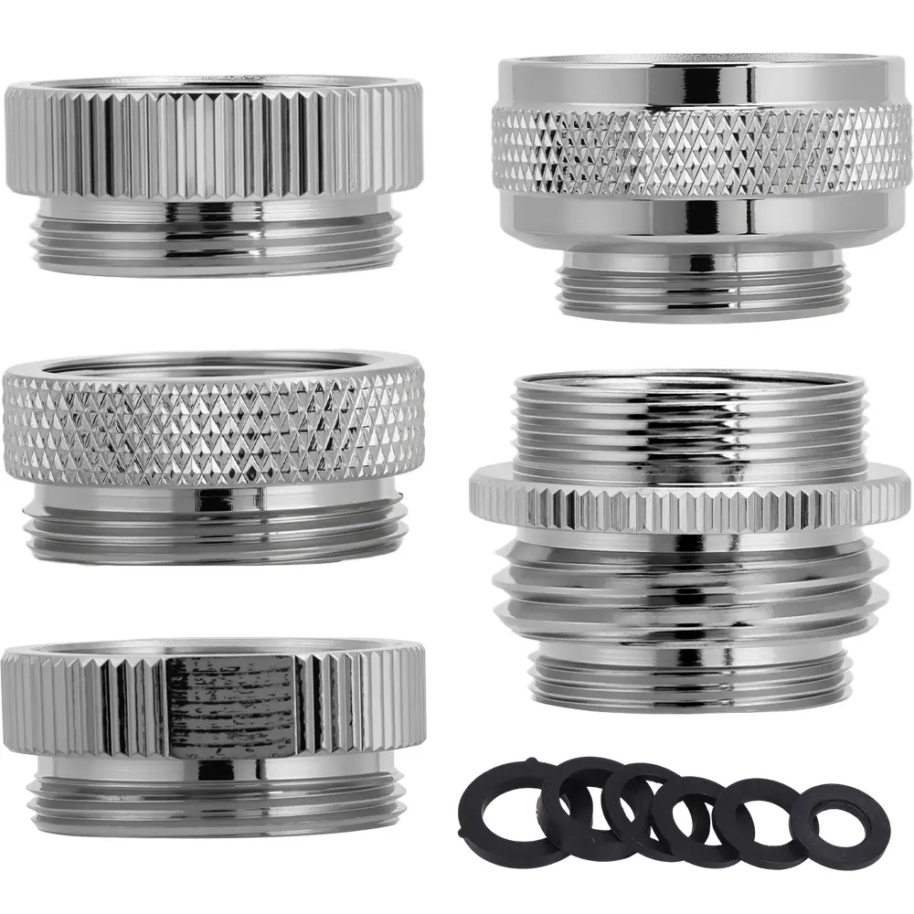 5 Pcs Faucet Adapter Kit – Brass Aerator Adapter Set Male & Female Sink Faucet Adapter for Garden Hose, Water Filter, Standard Hose via Diverter – Universal Kitchen & Bathroom Faucet Connector, Leak‑Proof Quick Connect, Durable Brass Construction