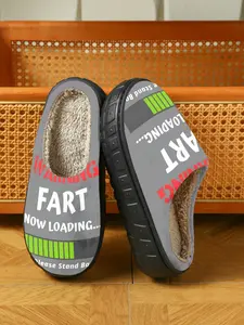 Funny Fart Loading Plush Slippers, Warm and Soft, Casual Geometric Print, Winter Home Shoes for Fun Lovers, Cool Youth Style