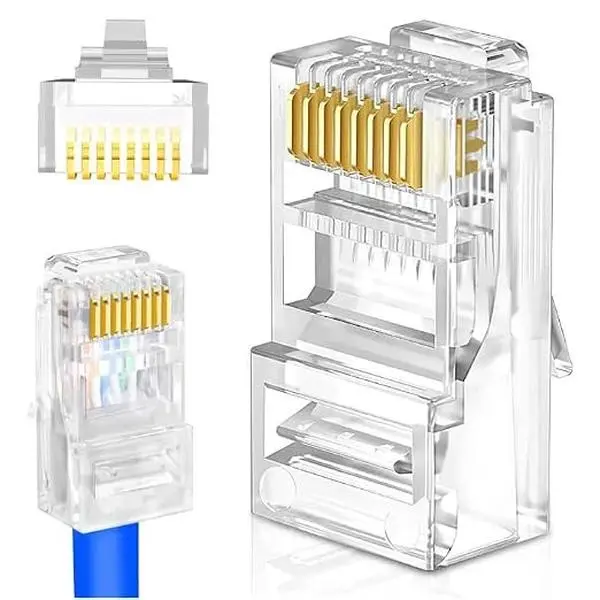 Zoobla - EZ CAT6 RJ45 Pass-Through Network Connectors, UTP Modular Plug for Ethernet Cables - 100 Pack