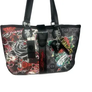 Ed Hardy Skull Rose Tote Bag Y2K Punk Tattoo Shoulder Bag Red Black Large Statement Purse