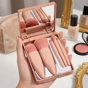 Compact Travel Makeup Brush Set with Folding Case & Mirror | Mini Anti-Slip Design | Soft Synthetic Hair for Foundation, Blush, Eyeshadow | Washable, Waterproof, Dust-Proof | Ergonomic Grip & Hanging Hook