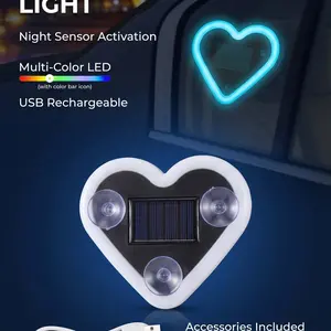 Cute Solar Heart Neon Light, Wireless Car Window Ambiance, Portable LED Decor for Home & Car, Perfect Romantic Gift for Valentine & Birthday, Car Ambient Lighting