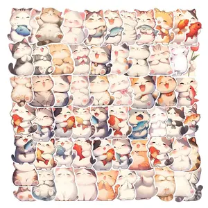 Cute Cat Pattern Sticker, 80pcs/pack Waterproof Self Adhesive Decor Paper, Decor Sticker for Gift Greeting Card Water Bottle Laptop Phone