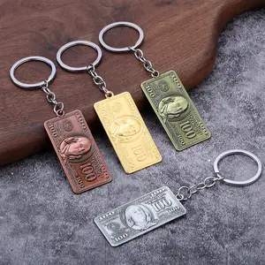 Vintage 100 Dollar Bill Keychain, Retro Hip Hop Money Pendant, Bling Funky Charm for Backpack Purse