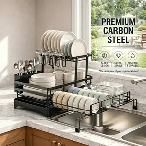 Foldable Kitchen Dish Rack｜Stainless Steel & Carbon Steel Countertop Organizer｜Space-Saving Plate & Bowl Holder｜Compact Kitchen Storage