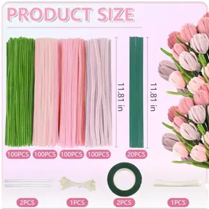 400 Root Cleaners Craft Kit, 5 Colors Assorted, DIY Flower Making Set, Includes Floral Wire, Garden Tape, Stamen, Ribbon