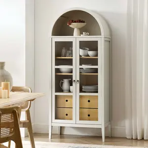 Nolan Tall Arched Storage Display Cabinet in White Oak