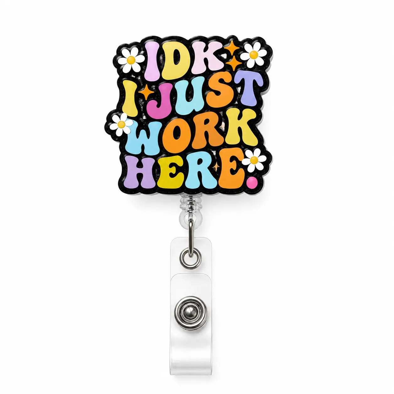 I Just Work Here Badge Reel, Funny Nurse Glitter Badge Reel Retractable with Alligator Clip, Nurse Name Badge Holder Gift for Nursing Nurses Doctor Office Worker Medical Assistant