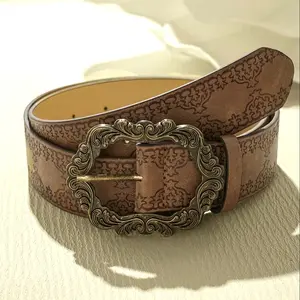 Vintage Boho Western Belt for Women, Embossed Faux Leather Waist Belt for Jeans, Pants and Dresses Everyday Styling Fashion Punk Rhinestone