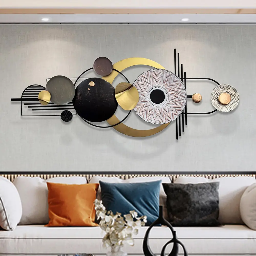 Modem Metal Wall Decor, 59x22inch Large Luxurious Wall Decoration, Creative Geometric Circular Metal Wall Sculptures, Black 3D Metal Wall Art Hanging Sculptures for Living Room Dining Room Bedroom, Home Decor for Apartment Bedroom